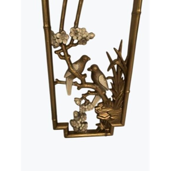 VINTAGE PAIR 1975 HOMCO WALL PLAQUES #7365 GOLD WHITE BIRDS BUTTERFLIES FLOWERS - Picture 7 of 7